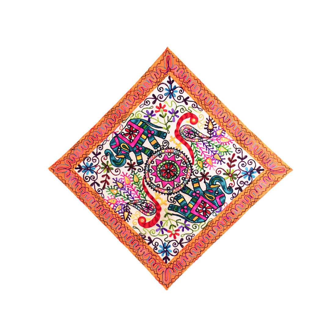 Orange Embroidered Elephants Wall Art