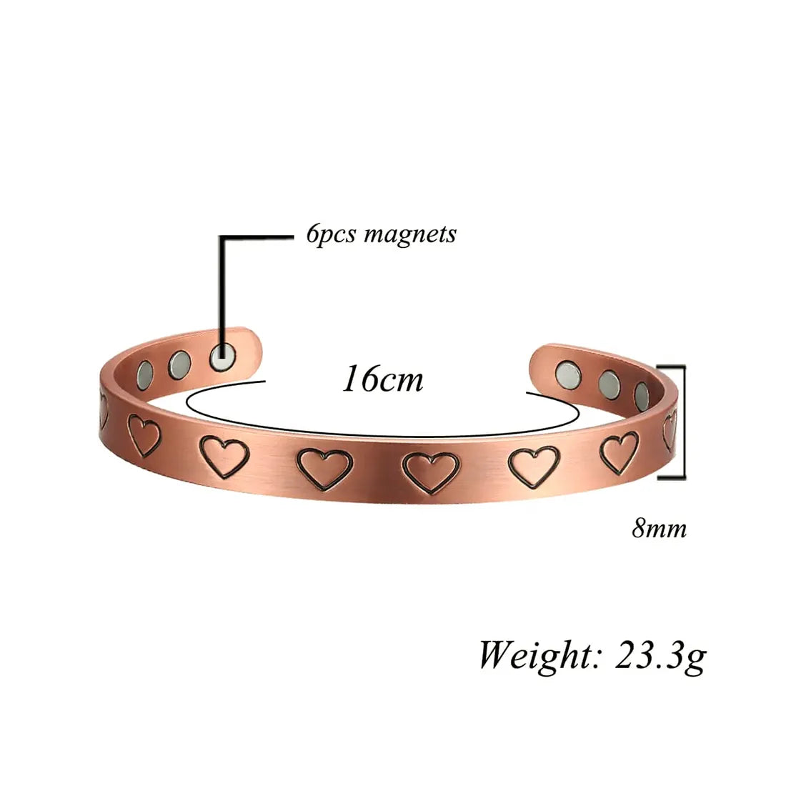 Radiant Hearts copper bracelet with magnets