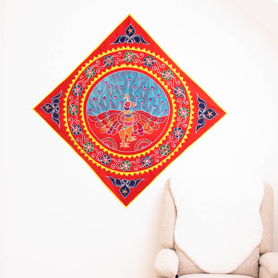 Pipli Design Wall Art with a Peacock Motif