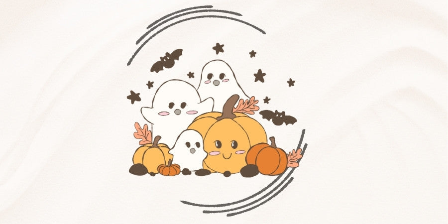 Scandinavian-style Halloween décor featuring natural pumpkins, autumn accents and warm candlelight