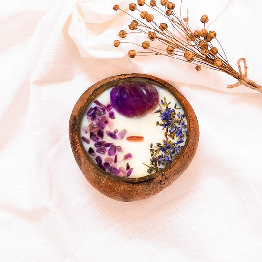 Lavender Amethyst_Candles in Coconut Shell